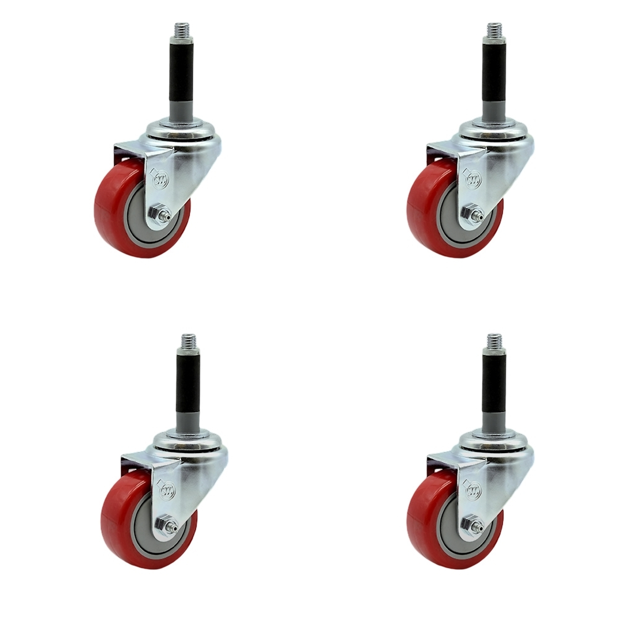 Service Caster, 3in. x 1 1/4in. Stem Casters, Wheel Diameter 3 in, Caster Type Rigid, Package (qty.) 4, Model# SCC-SSEX20S314-PPUB-RED-MTG40-4